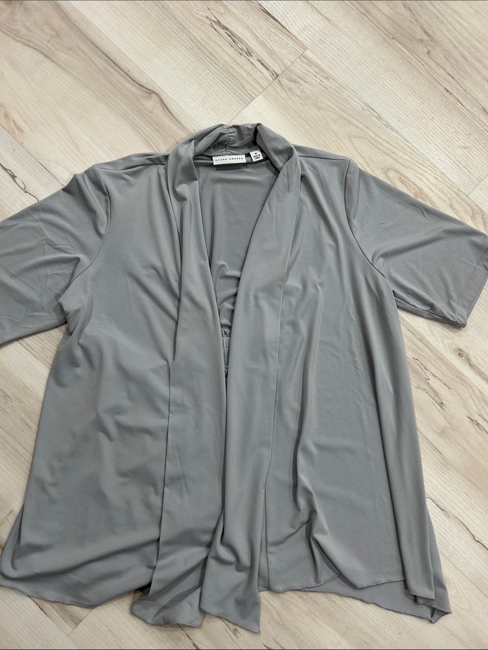 Susan Graver Light Gray Open Front Draped Jacket